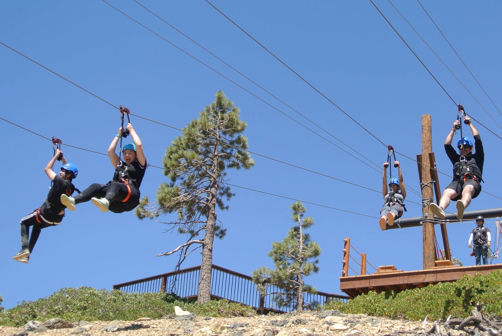 Riders on the Mt Baldy zip line