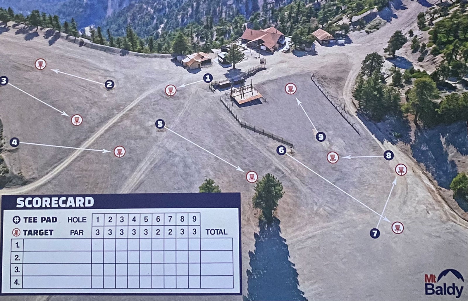 Map of the Big Horn Disc Golf course at Top of the Notch